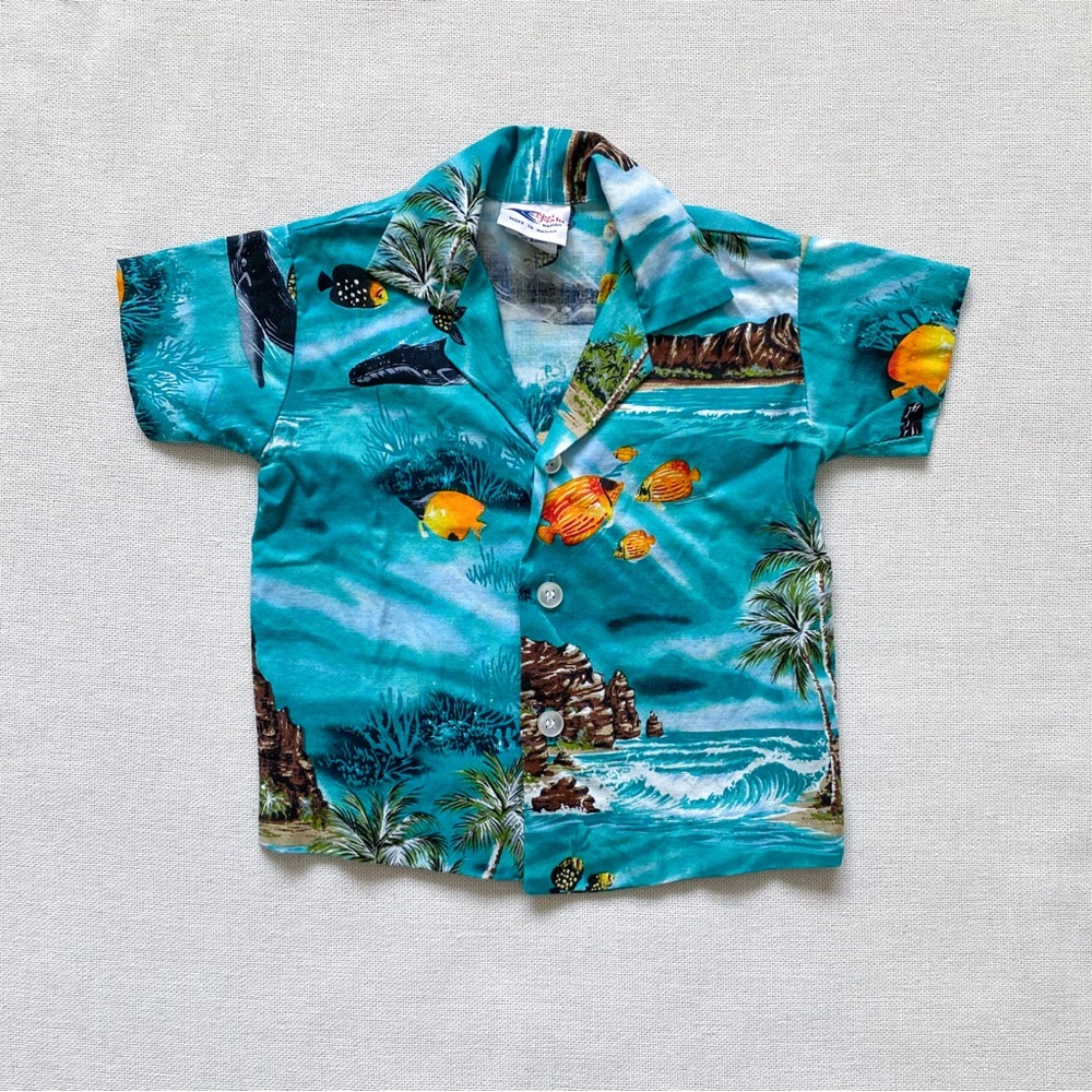 Hawaiian Fish Print Cotton Button Down Shirt 12M